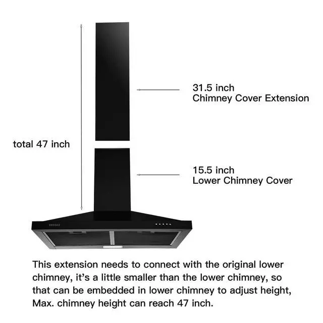 Alt view image 3 of 5 - Stainless Steel Chimney Extension for Range Hood GD17 and GD24 Series, 31.5 inch, Wall-Mounted style (Black)