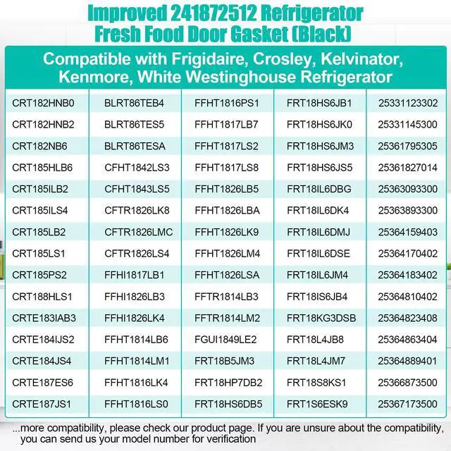 Alt view image 4 of 7 - Upgraded 241872512 Refrigerator Door Gasket Compatible With Frigidaire Refrigerator Door Seal Part Replaces 240514612 240542112 240542124 5304439526 Fridge Door Gasket for Kenmore Freezer Door Gasket