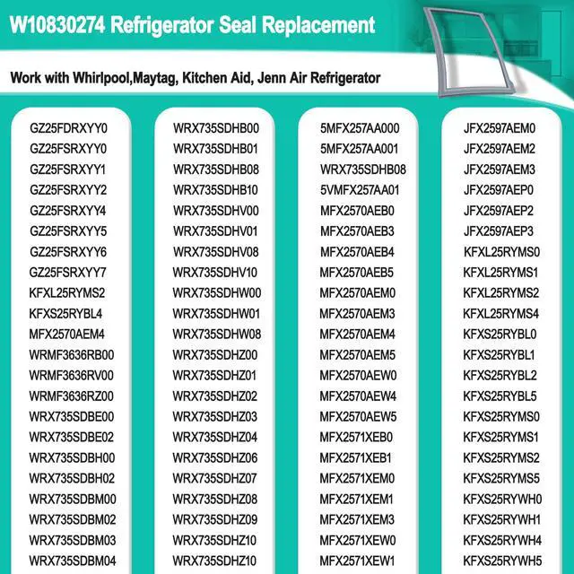 Alt view image 6 of 7 - Upgraded W10830274 Refrigerator Door Gasket for Whirlpool Refrigerator Parts WRX735SDBM00 WRX735SDBH00 W10294127 W10443273 Fridge Door Gasket for KitchenAid Refrigerator Seal KFXS25RYMS0 Fridge Gasket