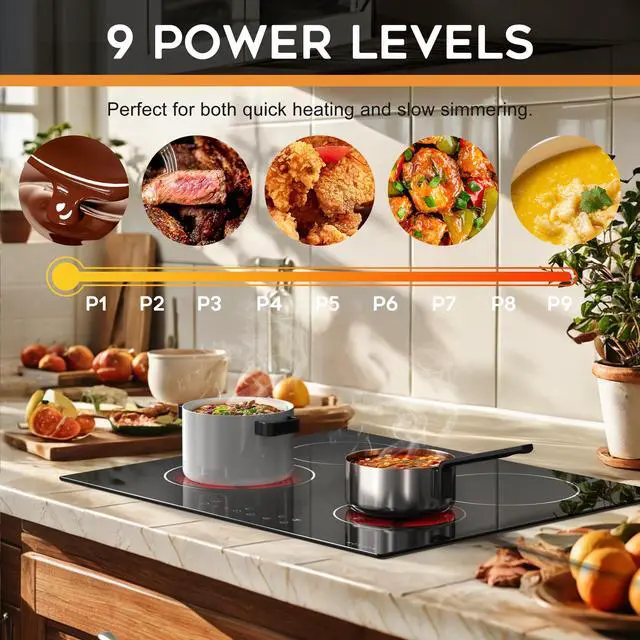 Alt view image 4 of 7 - 24 Inch Electric Cooktop 4 Burners, Built in Electric stove top 24" | Sensor Touch Radiant Ceramic Cooktop, Safety Lock, Timer, Black Smooth Glass, 6000W High Power, 220~240V Hardwire, No Plug
