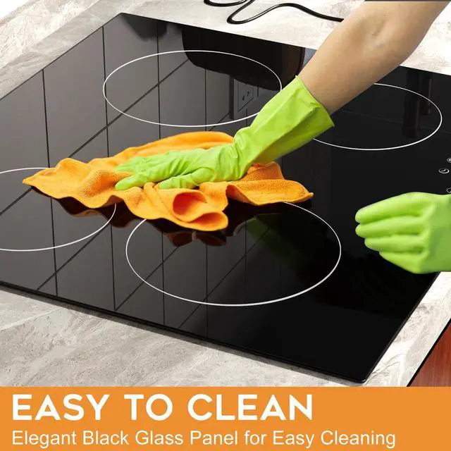 Alt view image 6 of 7 - 24 Inch Electric Cooktop 4 Burners, Built in Electric stove top 24" | Sensor Touch Radiant Ceramic Cooktop, Safety Lock, Timer, Black Smooth Glass, 6000W High Power, 220~240V Hardwire, No Plug