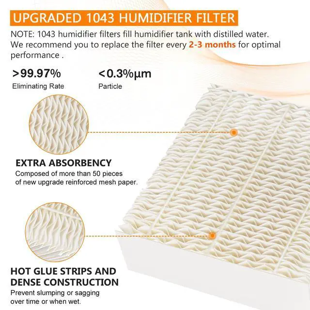 Alt view image 2 of 7 - 1043 Humidifier Wick Filters 3 Pack Replacement for Essick Air AIRCARE EP9500 EP9700 EP9800 EP9R500 EP9R800 821000 826000 826800 831000 &Bemis Space Saver 800 8000 Series Humidifiers