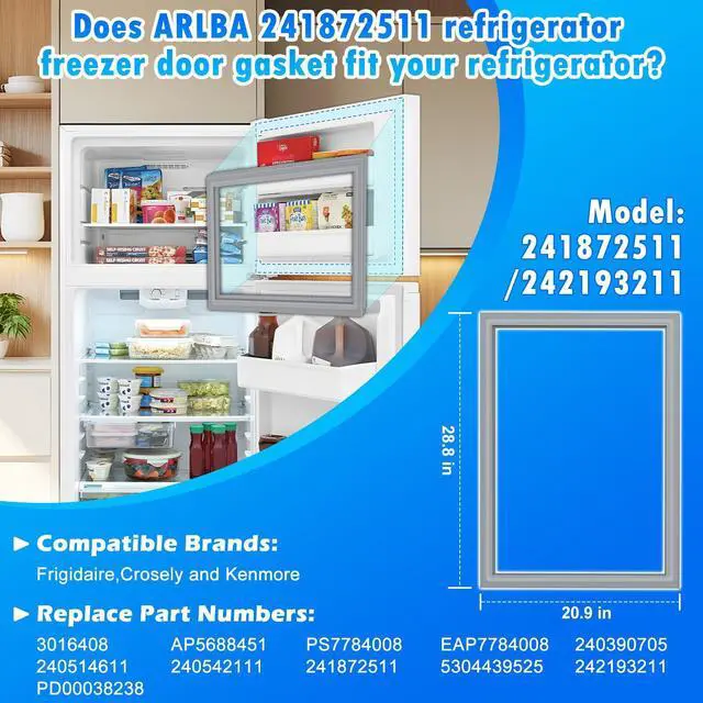 Alt view image 2 of 7 - Upgraded 28.8"x20.9" 241872511 242193211 Refrigerator Freezer Door Gasket Compatible with Frigidaire,Crosley and Kenmore Freezer Door Seal Replace 240542111 3016408 240390705 PS7784008 240514611 Gray