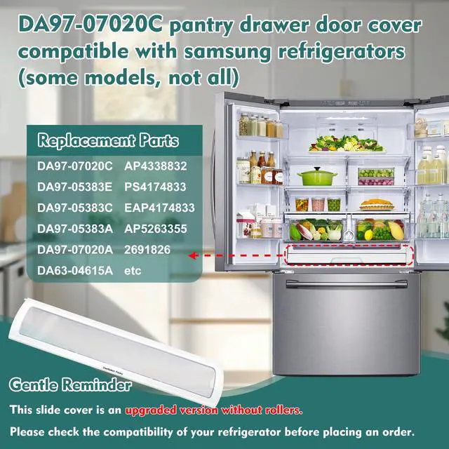 Alt view image 4 of 7 - DA97-07020C, DA63-04615A Pantry Drawer Door Cover Compatible with samsung Refrigerator: RF260BEAEBC/AA, RF260BEAESG/AA etc, Refrigerator Pantry Drawer door Replace DA97-05383E, DA97-05383A etc