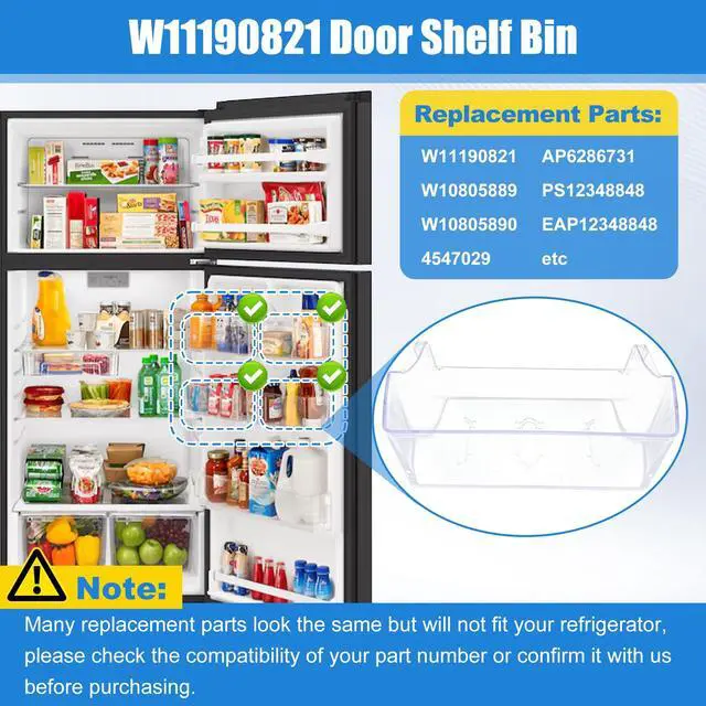 Alt view image 2 of 7 - W11190821, W10805889 Door Shelf Bin Compatible with whirlpool, amana etc refrigerator(some models): WRT518SZFM00, WRT518SZFM02 etc, Door Bin Replacement W10805890, 4547029, AP6286731, PS12348848