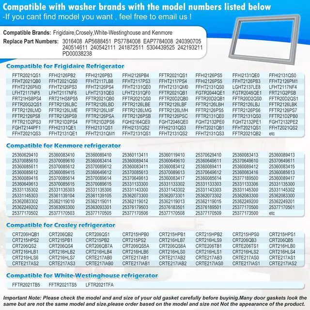 Alt view image 4 of 7 - Upgraded 28.8"x20.9" 241872511 242193211 Refrigerator Freezer Door Gasket Compatible with Frigidaire,Crosley and Kenmore Freezer Door Seal Replace 240542111 3016408 240390705 PS7784008 240514611 Gray