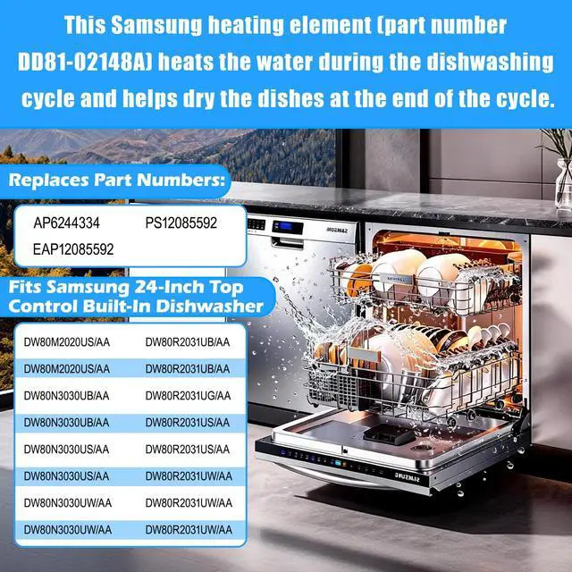 Alt view image 3 of 7 - Upgraded DD81-02148A Dishwasher Heating Element Assembly,Compatible with Samsung Dishwasher Parts Heating Element DW80N3030UB DW80M2020US DW80R2031UG,Samsung Heating Element Replacement 14.56'*14.17'