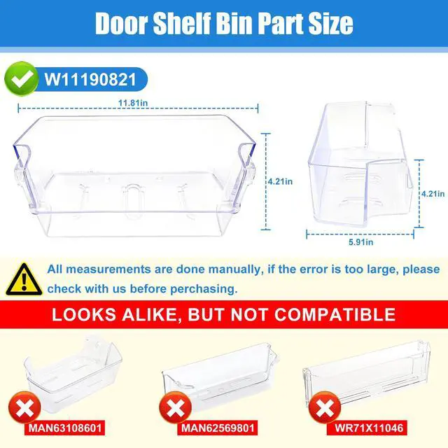 Alt view image 5 of 7 - W11190821, W10805889 Door Shelf Bin Compatible with whirlpool, amana etc refrigerator(some models): WRT518SZFM00, WRT518SZFM02 etc, Door Bin Replacement W10805890, 4547029, AP6286731, PS12348848