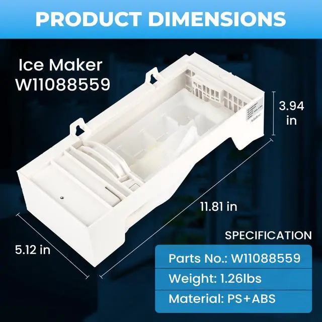 Alt view image 6 of 7 - W11284458 W11088559 Refrigerator Ice Maker Replacement,Replace EAP12584610 AP6809232 PS12584610 (Upgraded OEM Quality) Easy Installation