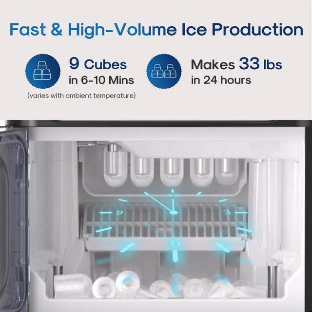 Alt view image 4 of 7 - Water Cooler Dispenser with Build-in Ice Maker, Hot and Cold Water Dispenser with Bullet Ice Maker, 33lbs/24H, Child-Lock,Top Loading