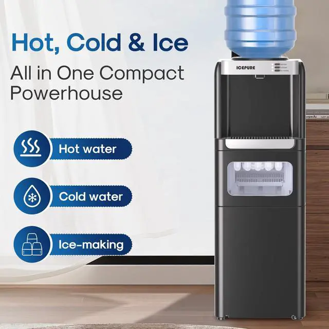 Alt view image 2 of 7 - Water Cooler Dispenser with Build-in Ice Maker, Hot and Cold Water Dispenser with Bullet Ice Maker, 33lbs/24H, Child-Lock,Top Loading