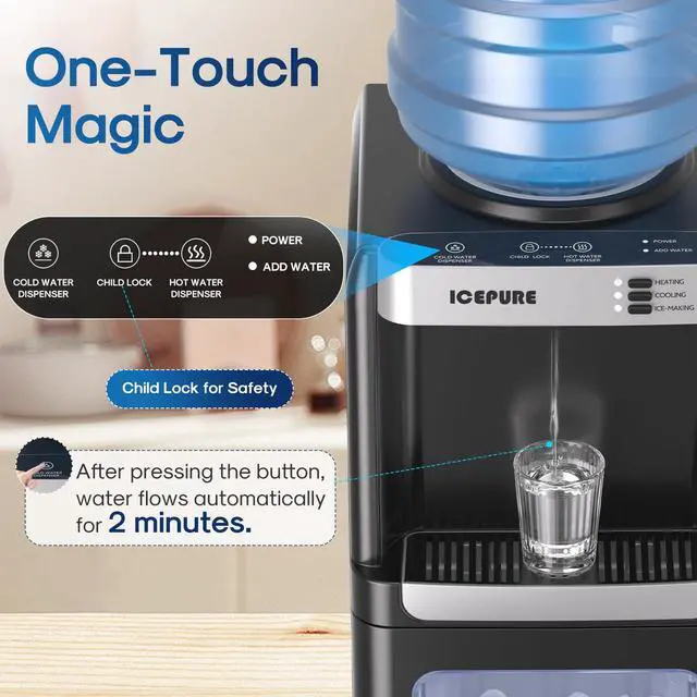 Alt view image 6 of 7 - Water Cooler Dispenser with Build-in Ice Maker, Hot and Cold Water Dispenser with Bullet Ice Maker, 33lbs/24H, Child-Lock,Top Loading