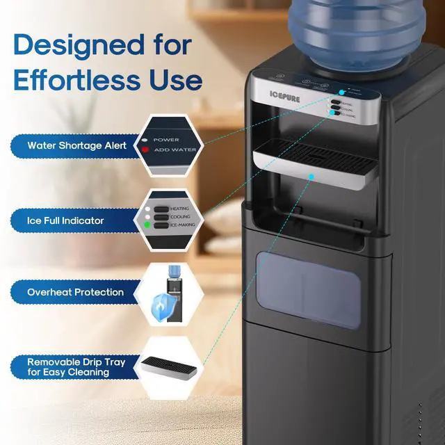 Alt view image 7 of 7 - Water Cooler Dispenser with Build-in Ice Maker, Hot and Cold Water Dispenser with Bullet Ice Maker, 33lbs/24H, Child-Lock,Top Loading