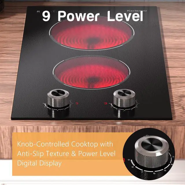 Alt view image 4 of 7 - 2 Burner Electric Cooktop 110V, Plug in Electric Stove Top Burner 2000W, Cooktop Knob Controls, 12 Inch Countertop & Built-In Portable Kitchen Cooktop, 9 Power Levels, Residual Heat Warnings