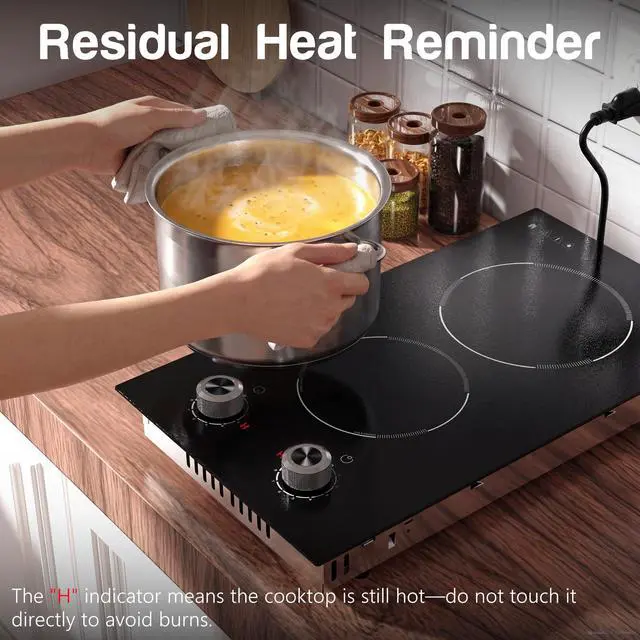 Alt view image 6 of 7 - 2 Burner Electric Cooktop 110V, Plug in Electric Stove Top Burner 2000W, Cooktop Knob Controls, 12 Inch Countertop & Built-In Portable Kitchen Cooktop, 9 Power Levels, Residual Heat Warnings
