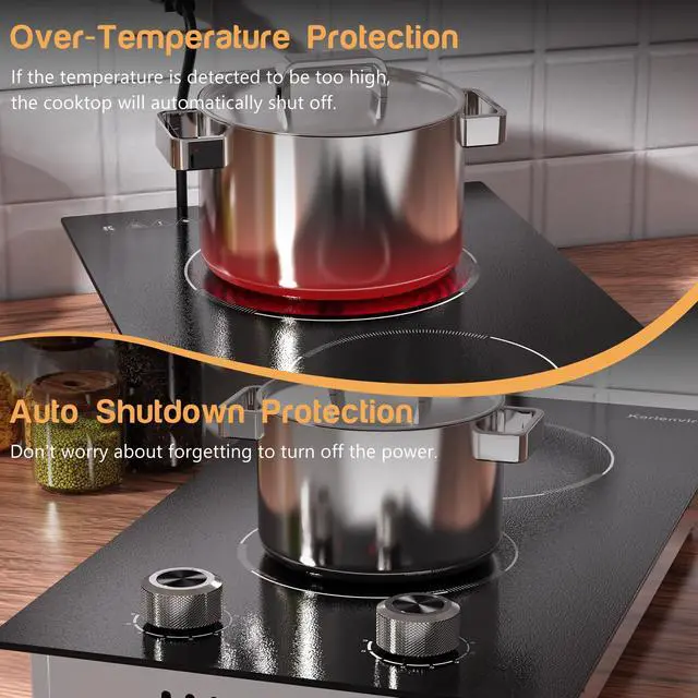 Alt view image 7 of 7 - 2 Burner Electric Cooktop 110V, Plug in Electric Stove Top Burner 2000W, Cooktop Knob Controls, 12 Inch Countertop & Built-In Portable Kitchen Cooktop, 9 Power Levels, Residual Heat Warnings