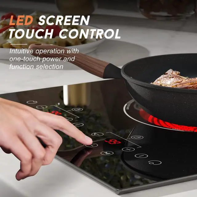 Alt view image 4 of 6 - 2 Burner Electric Cooktop, 110v Electric Stove with Plug, 12 Inch Countertop & Built-In Portable Electric Stove, 9 Levels of Power, 2000W, Touch Control, Safety Lock, Timer, Pause Function