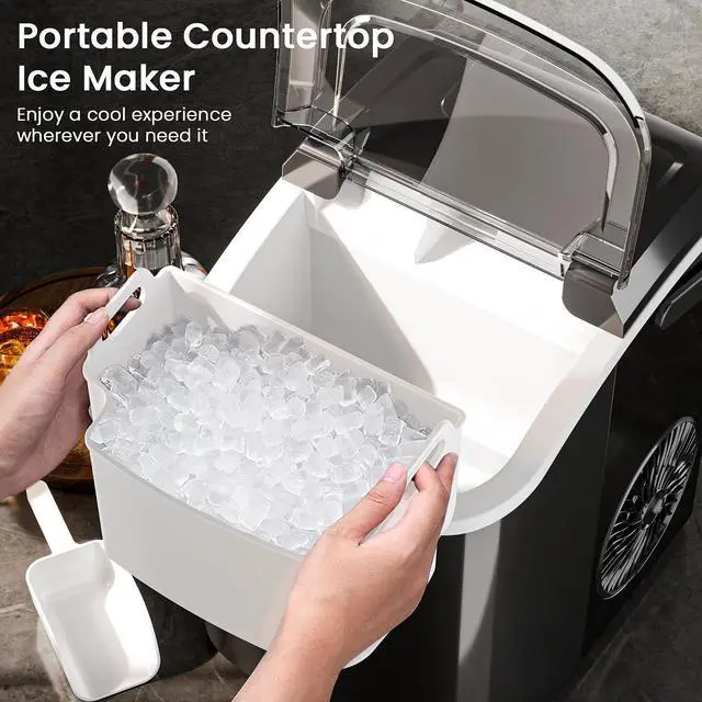 Alt view image 2 of 7 - Soft Chewable Nugget Ice Maker, 35Lbs/24Hrs, Self-Cleaning Countertop Pebble Ice Machine with Basket & Scoop for Home, Bar, or Entertaining,Black