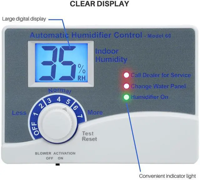 Alt view image 3 of 7 - 60 Whole House Humidifier Control Humidistat with Outdoor Temperature Sensor, Compatible with 400, 500, 600, 700, Automatic Digital Whole House Humidifiers, 24VAC
