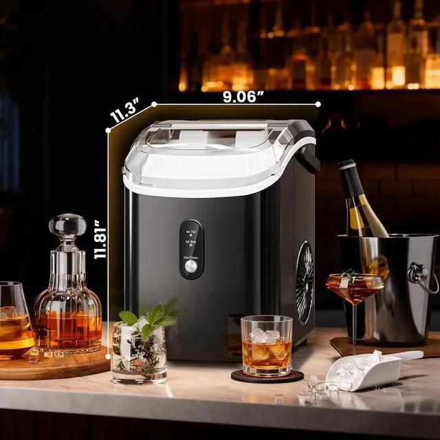 Alt view image 7 of 7 - Soft Chewable Nugget Ice Maker, 35Lbs/24Hrs, Self-Cleaning Countertop Pebble Ice Machine with Basket & Scoop for Home, Bar, or Entertaining,Black