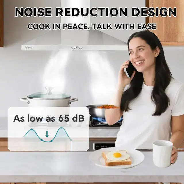 Alt view image 5 of 7 - 36 Inch Wall Mount Range Hood, 700 CFM Stainless Steel Chimney Vent Hood, Ducted/Ductless Convertible, 3-Speed Push Button Control, Dishwasher-Safe Filters, LED Strip Light