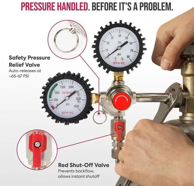 Alt view image 5 of 7 - Gen2 Premium CO2 Regulator for Kegerator - C02 Keg Regulator for Beer | Soda, Bars, Kombucha with Integrated Safety Pressure Relief Valve - CGA320 2YR USA