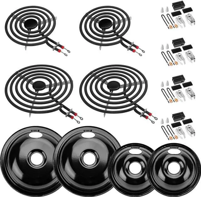 Main image of 5304430149 5304430150 Black Porcelain Drip Pan & MP22YA Electric Range Burner Element Unit Set with 330031 Range Burner Receptacle Kit Compatible with Frigidaire Kenmore Range Oven/Stove by