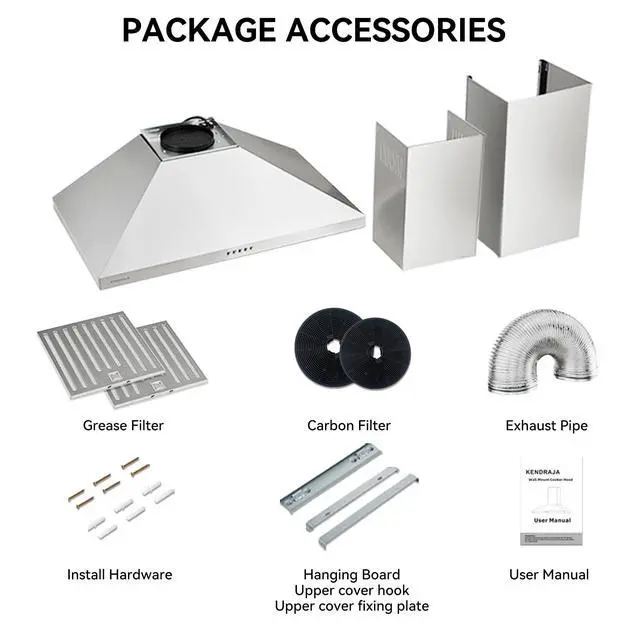 Alt view image 7 of 7 - 30 Inch(758mm) Wall Mount Range Hood, 550 CFM Stainless Steel Chimney Vent Hood, Ducted/Ductless Convertible, 3-Speed Push Button Control, Dishwasher-Safe Filters, LED Strip Light