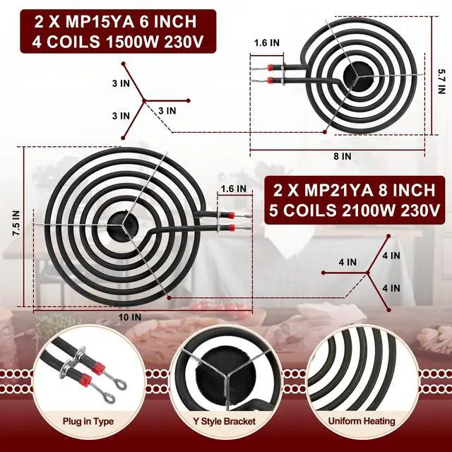 Alt view image 3 of 7 - 5304430149 5304430150 Black Porcelain Drip Pan & MP22YA Electric Range Burner Element Unit Set with 330031 Range Burner Receptacle Kit Compatible with Frigidaire Kenmore Range Oven/Stove by