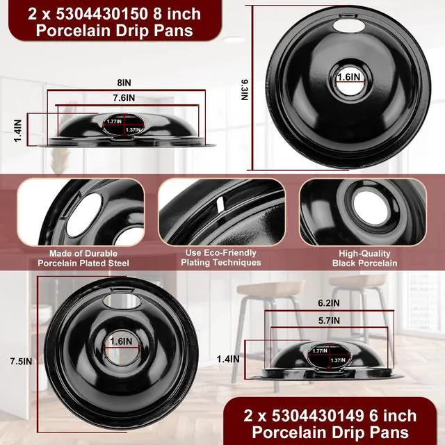 Alt view image 2 of 7 - 5304430149 5304430150 Black Porcelain Drip Pan & MP22YA Electric Range Burner Element Unit Set with 330031 Range Burner Receptacle Kit Compatible with Frigidaire Kenmore Range Oven/Stove by