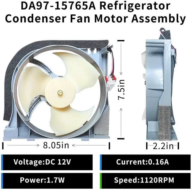 Alt view image 5 of 7 - DA31-00340A DA97-15765A Refrigerator Condenser Fan Motor Assembly - Compatible with Samsung DA97-12842A, DA97-12842D, DA97-15765C, DA31-00278C
