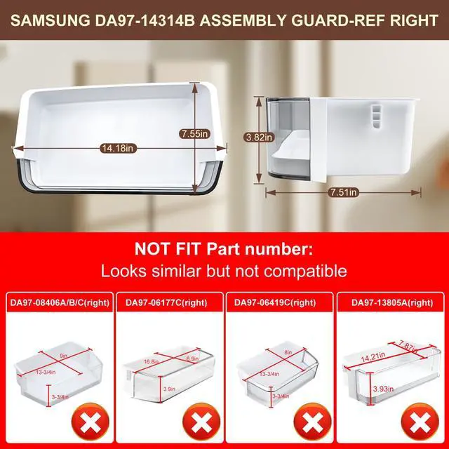 Alt view image 3 of 6 - DA97-14314B Door Bin Compatible with Samsung Refrigerator (Right) Door Shelf, Part Number: RF23HCEDBBC, RF23HCEDBSG, RF23HCEDBSR, RF23HCEDBWW, RF23HCEDTSR etc