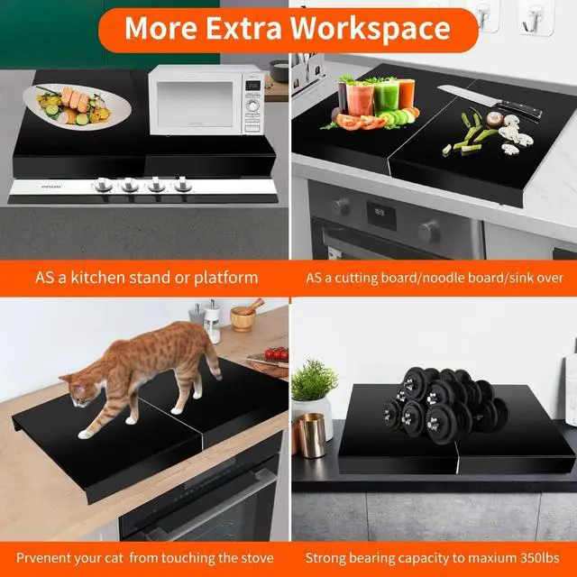 Alt view image 5 of 7 - Gas Noodle Board Stove Cover: 2 IN 1 Gas Stove Top Cover Stainless Steel, Gas Stove Cover Board for Gas and Electric Stove Range Expanding Kitchen Space, Black, Single Size 15"x 22"x3"
