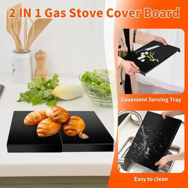 Alt view image 6 of 7 - Gas Noodle Board Stove Cover: 2 IN 1 Gas Stove Top Cover Stainless Steel, Gas Stove Cover Board for Gas and Electric Stove Range Expanding Kitchen Space, Black, Single Size 15"x 22"x3"