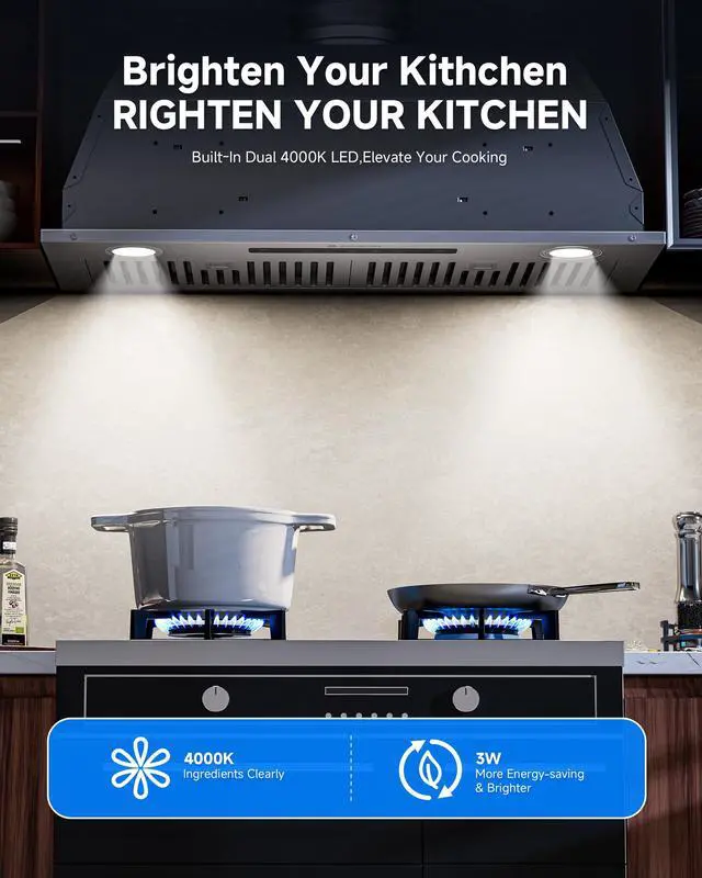 Alt view image 5 of 7 - 30 Inch Range Hood Insert 900 CFM Stainless Steel Vent Hood | Built-in Stainless Steel Vent Hood with Touch/Remote/Gesture Control, timer, LED lights & dishwasher-safe baffle filters