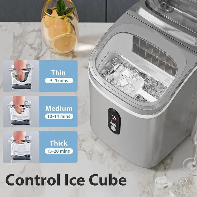 Alt view image 4 of 7 - Countertop Ice Cube Maker Machine with External Water Tank,16Pcs/5Mins,34Lbs/Day,2 Ways to Add Water,Portable Compact Small Ice Maker with Self-Cleaning,Perfect for Home/Kitchen/Camping/RV