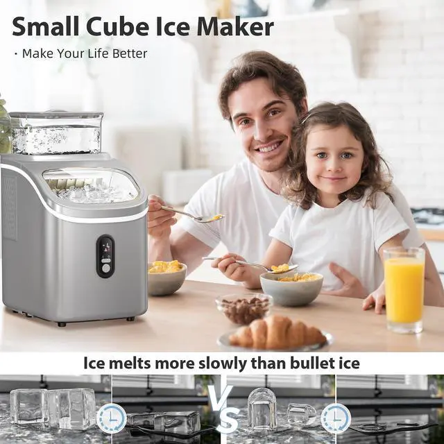 Alt view image 3 of 7 - Countertop Ice Cube Maker Machine with External Water Tank,16Pcs/5Mins,34Lbs/Day,2 Ways to Add Water,Portable Compact Small Ice Maker with Self-Cleaning,Perfect for Home/Kitchen/Camping/RV