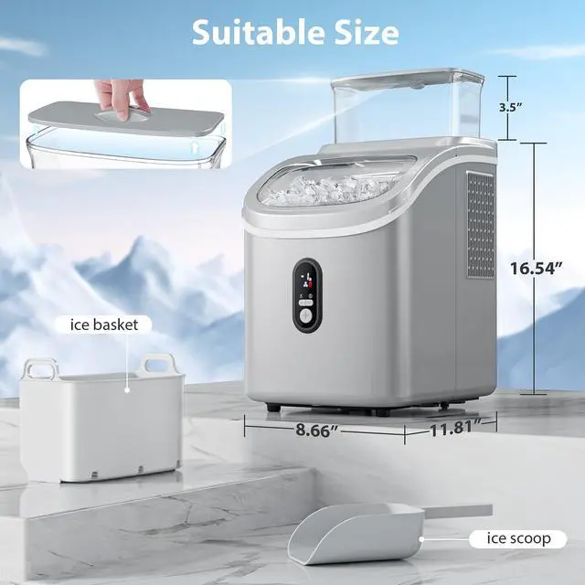 Alt view image 5 of 7 - Countertop Ice Cube Maker Machine with External Water Tank,16Pcs/5Mins,34Lbs/Day,2 Ways to Add Water,Portable Compact Small Ice Maker with Self-Cleaning,Perfect for Home/Kitchen/Camping/RV