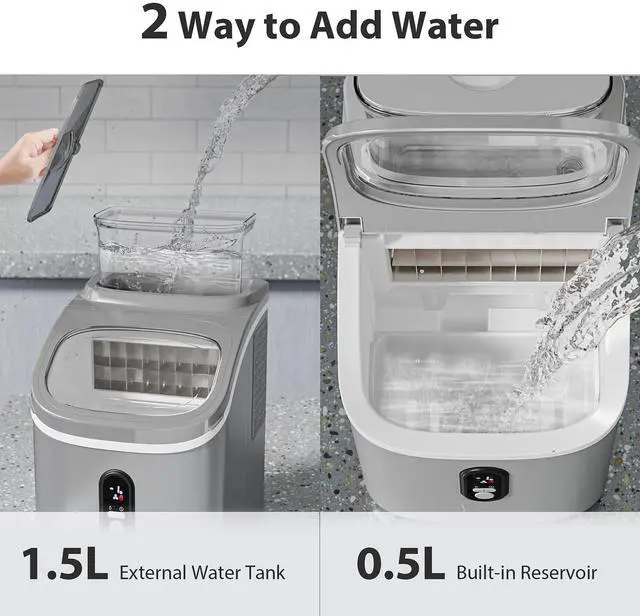 Alt view image 6 of 7 - Countertop Ice Cube Maker Machine with External Water Tank,16Pcs/5Mins,34Lbs/Day,2 Ways to Add Water,Portable Compact Small Ice Maker with Self-Cleaning,Perfect for Home/Kitchen/Camping/RV