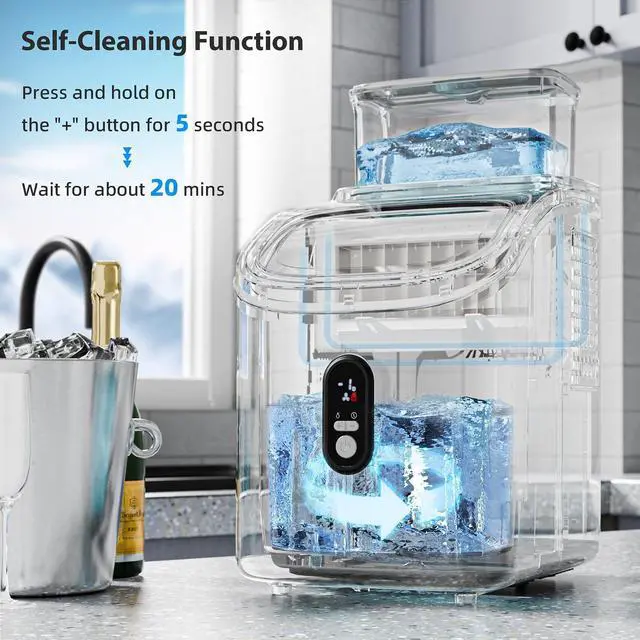 Alt view image 7 of 7 - Countertop Ice Cube Maker Machine with External Water Tank,16Pcs/5Mins,34Lbs/Day,2 Ways to Add Water,Portable Compact Small Ice Maker with Self-Cleaning,Perfect for Home/Kitchen/Camping/RV