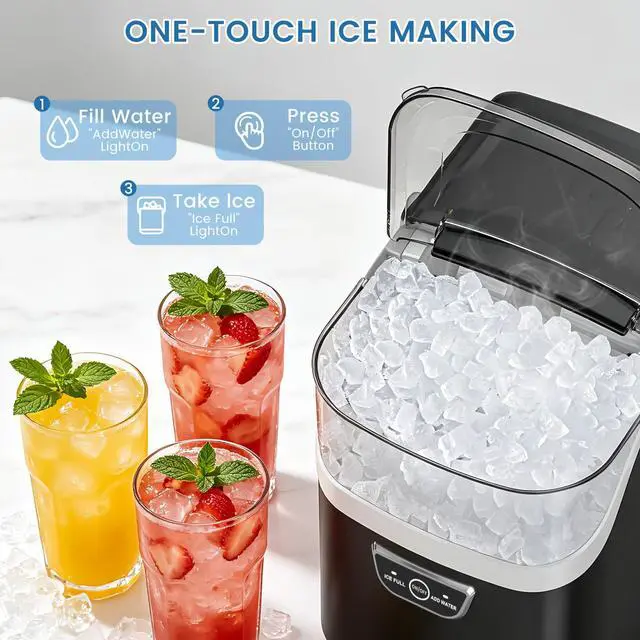 Alt view image 2 of 7 - Nugget Ice Maker Countertop,34Lbs/24H,Ready in 5 Mins,Black | Ice Machine with Handle, Auto-Cleaning Portable Pebble Ice Maker, Removable Top Cover, Basket & Scoop for Home Kitchen RV