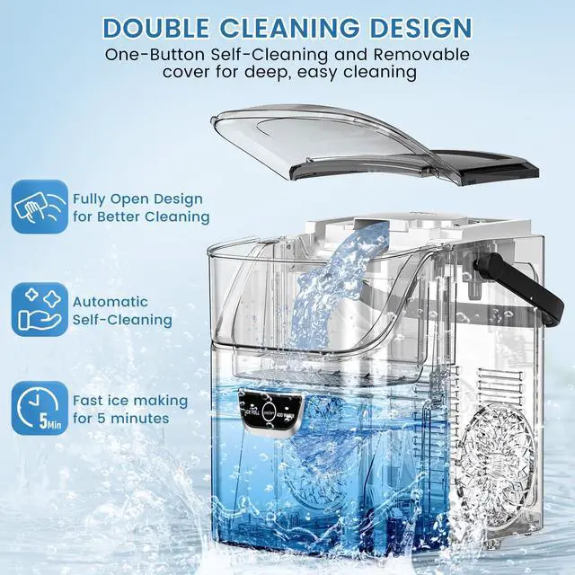 Alt view image 5 of 7 - Nugget Ice Maker Countertop,34Lbs/24H,Ready in 5 Mins,Black | Ice Machine with Handle, Auto-Cleaning Portable Pebble Ice Maker, Removable Top Cover, Basket & Scoop for Home Kitchen RV