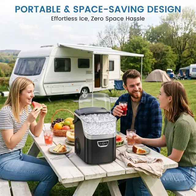 Alt view image 3 of 7 - Nugget Ice Maker Countertop,34Lbs/24H,Ready in 5 Mins,Black | Ice Machine with Handle, Auto-Cleaning Portable Pebble Ice Maker, Removable Top Cover, Basket & Scoop for Home Kitchen RV