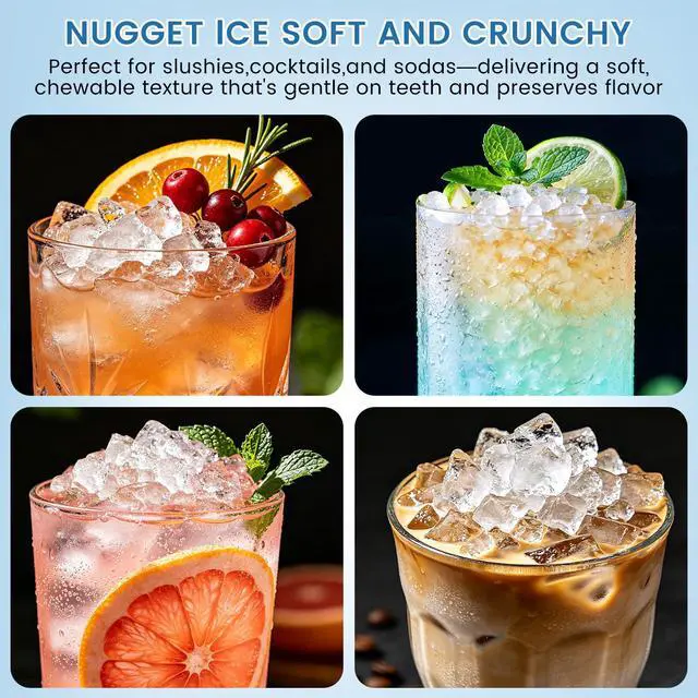 Alt view image 6 of 7 - Nugget Ice Maker Countertop,34Lbs/24H,Ready in 5 Mins,Black | Ice Machine with Handle, Auto-Cleaning Portable Pebble Ice Maker, Removable Top Cover, Basket & Scoop for Home Kitchen RV