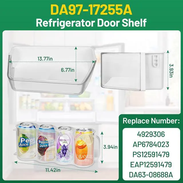 Alt view image 2 of 7 - DA97-17255A Refrigerator Door Bin, Replace DA63-08688A Refrigerator Door Shelf Right, for samsung Door Bin RF265BEAESR, RF265BEAESG, RF262BEAESR (See Figure 6), 2 Pack, with 2 Soda Can Organizer