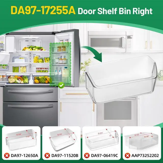Alt view image 3 of 7 - DA97-17255A Refrigerator Door Bin, Replace DA63-08688A Refrigerator Door Shelf Right, for samsung Door Bin RF265BEAESR, RF265BEAESG, RF262BEAESR (See Figure 6), 2 Pack, with 2 Soda Can Organizer