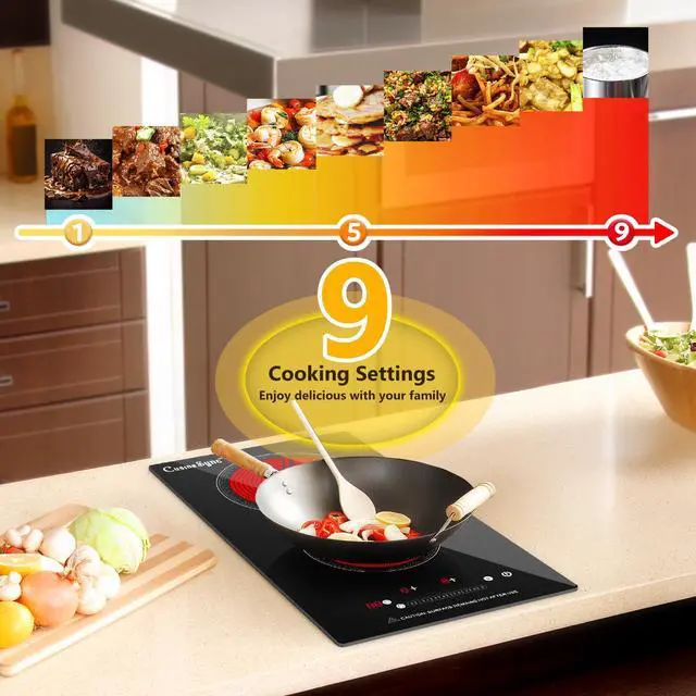 Alt view image 5 of 7 - 2 Burner Electric Cooktop, 12-Inch 110-120V Plug-In, Countertop or Built-In | 12-inch radiant ceramic cooktop with 110-120V plug-in power, touch control, timer, and 2 installation options
