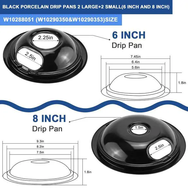Alt view image 2 of 6 - Electric Stove Top Burner Covers & Stove Element Replacement for A-mana May-tag Whirl-pool Electric Stove, 1 Large 8-Inch & 3 Small 6-Inch Black Porcelain Drip Pans and Burner Element by