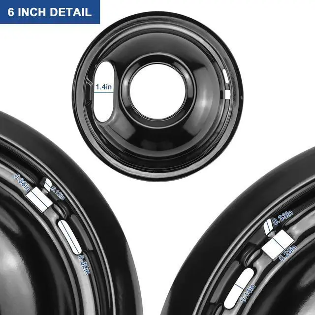 Alt view image 4 of 6 - Electric Stove Top Burner Covers & Stove Element Replacement for A-mana May-tag Whirl-pool Electric Stove, 1 Large 8-Inch & 3 Small 6-Inch Black Porcelain Drip Pans and Burner Element by
