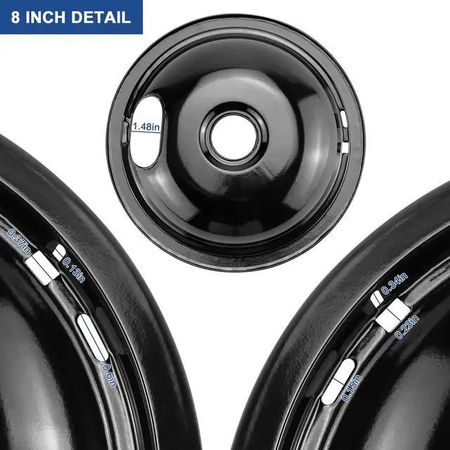 Alt view image 5 of 6 - Electric Stove Top Burner Covers & Stove Element Replacement for A-mana May-tag Whirl-pool Electric Stove, 1 Large 8-Inch & 3 Small 6-Inch Black Porcelain Drip Pans and Burner Element by